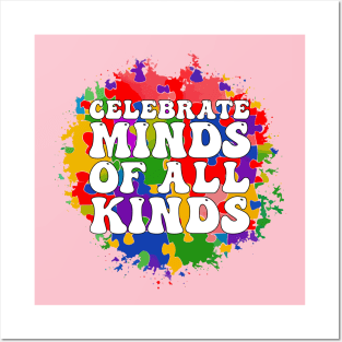 Celebrate Minds Of All Kinds Cute Groovy Colorful Puzzle Piece Background Autism Awareness Day Month, Women Men Boys Girls Kids Posters and Art